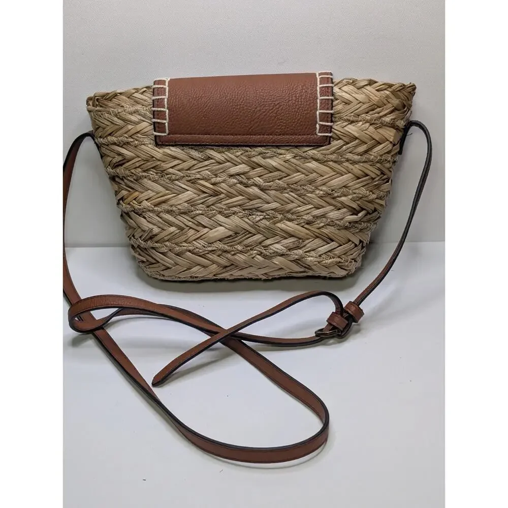 Universal Thread Straw Woven Crossbody Bag Tan Brown Flap Purse Boho Summer